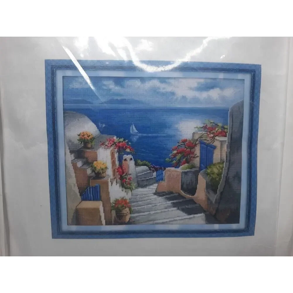 Findvoor Cross Stitch Kit Santorini Scenery Greek Terrace Views
